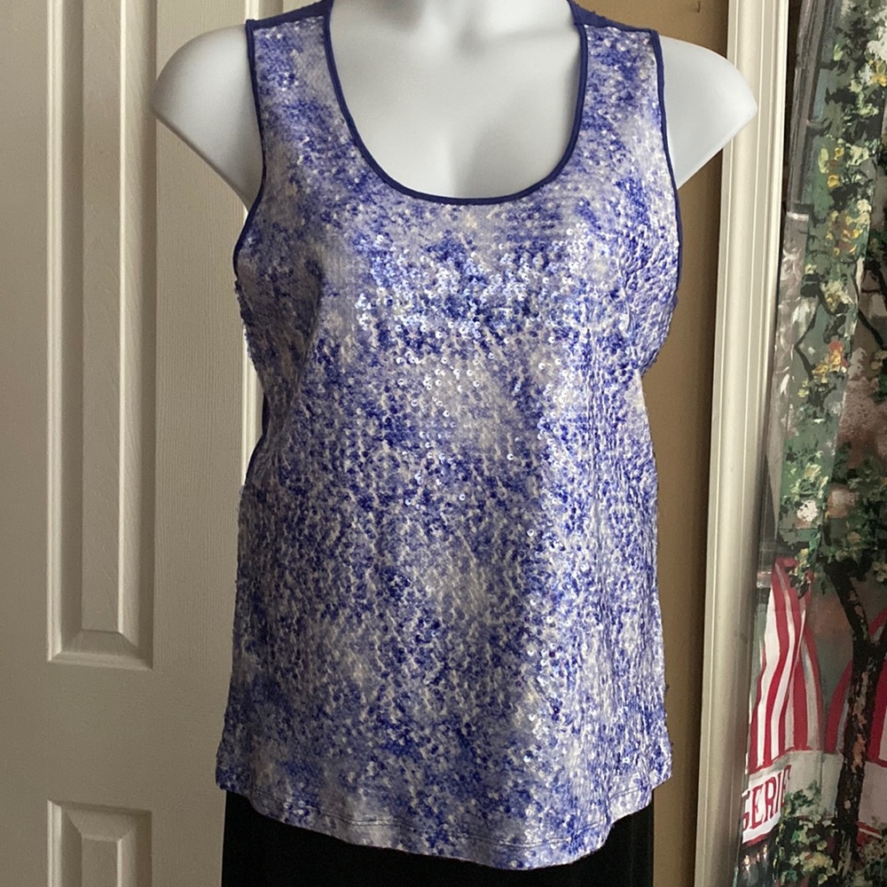Sequin Blue & White Tank Top